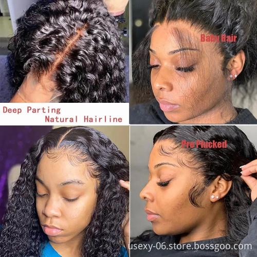 Usexy transparent HD full lace human hair wigs,180 density HD lace cuticle aligned virgin wigs,30 inch curly closure frontal wig